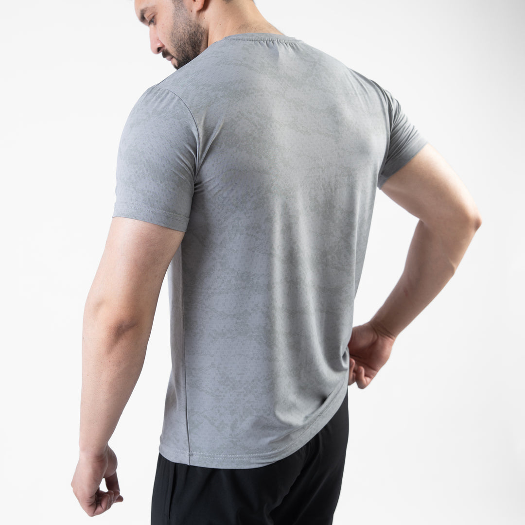 Gray Perforated 4-Way Stretch Texture Camo T-Shirt