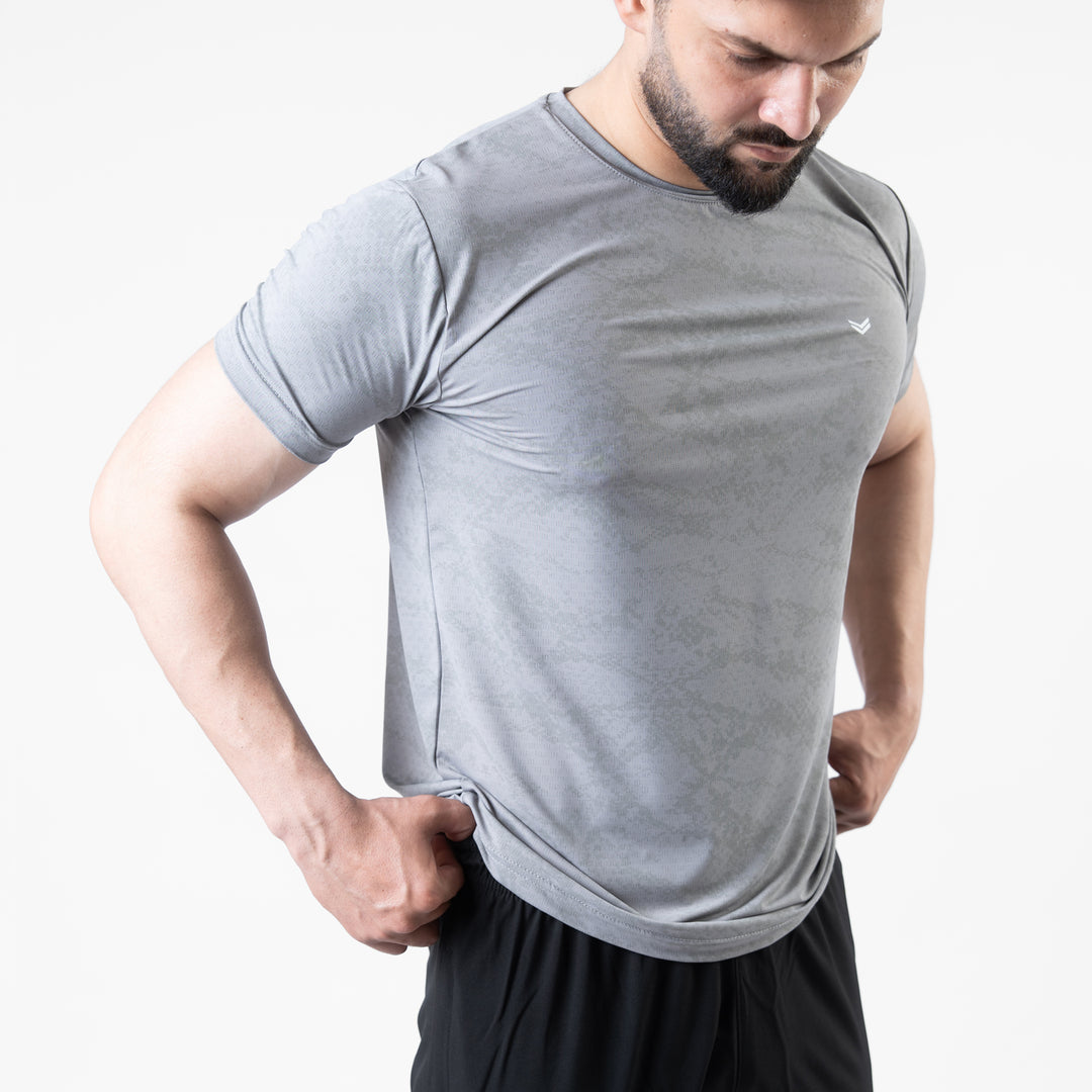 Gray Perforated 4-Way Stretch Texture Camo T-Shirt