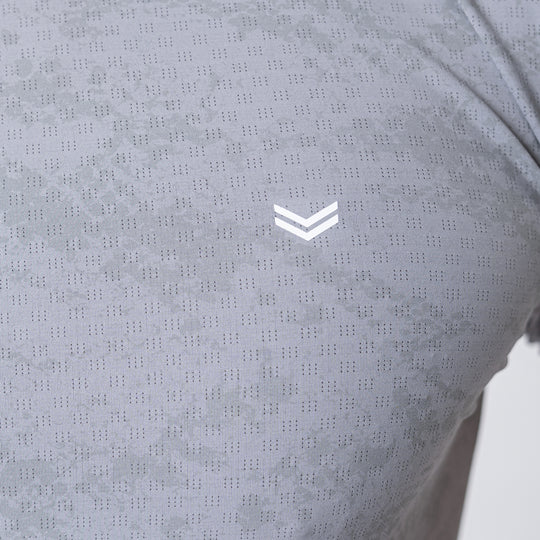 Gray Perforated 4-Way Stretch Texture Camo T-Shirt