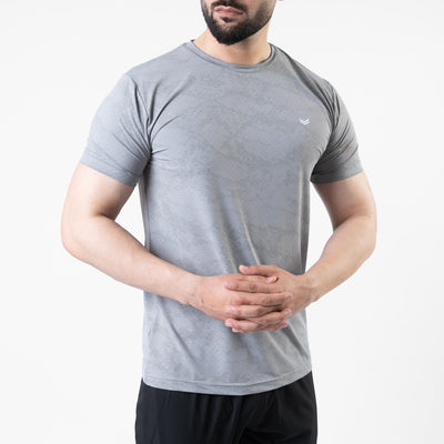Gray Perforated 4-Way Stretch Texture Camo T-Shirt