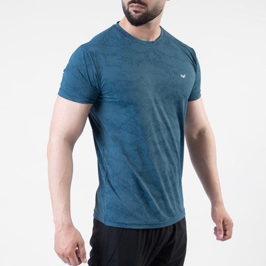 Teal Perforated 4-Way Stretch Texture Camo T-Shirt