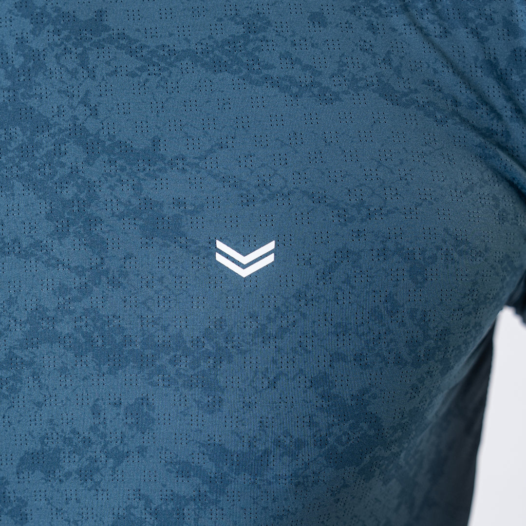 Teal Perforated 4-Way Stretch Texture Camo T-Shirt