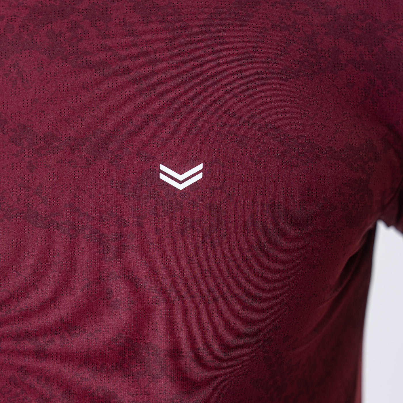 Maroon Perforated 4-Way Stretch Texture Camo T-Shirt