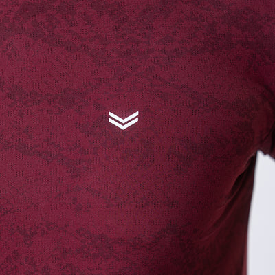 Maroon Perforated 4-Way Stretch Texture Camo T-Shirt