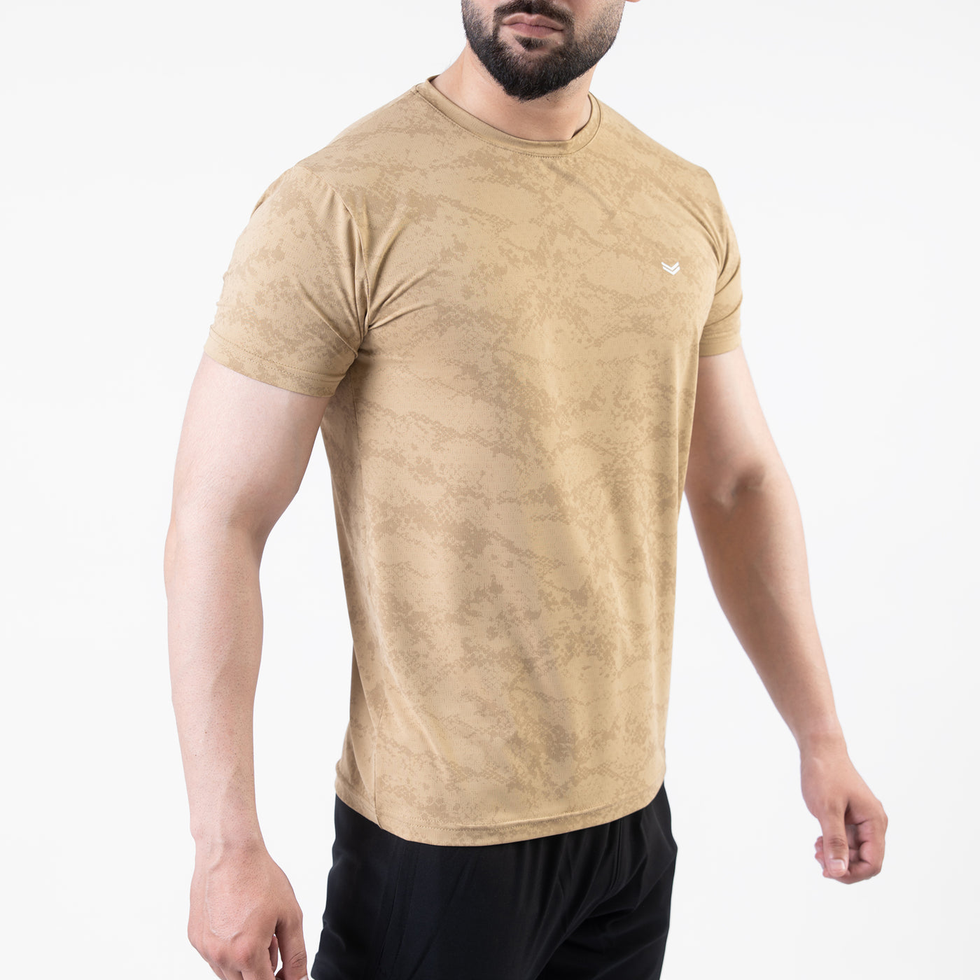 Beige Perforated 4-Way Stretch Texture Camo T-Shirt
