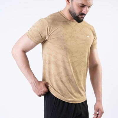 Beige Perforated 4-Way Stretch Texture Camo T-Shirt