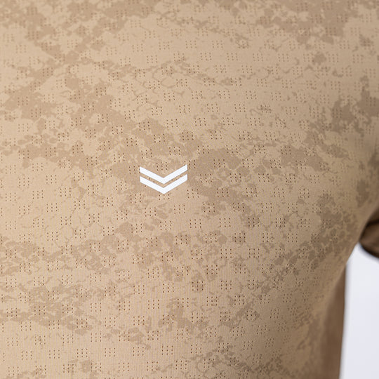 Beige Perforated 4-Way Stretch Texture Camo T-Shirt
