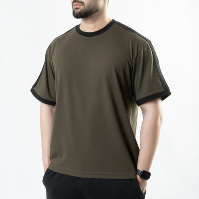 Olive Oversize Ringer T-Shirt with Black Panels