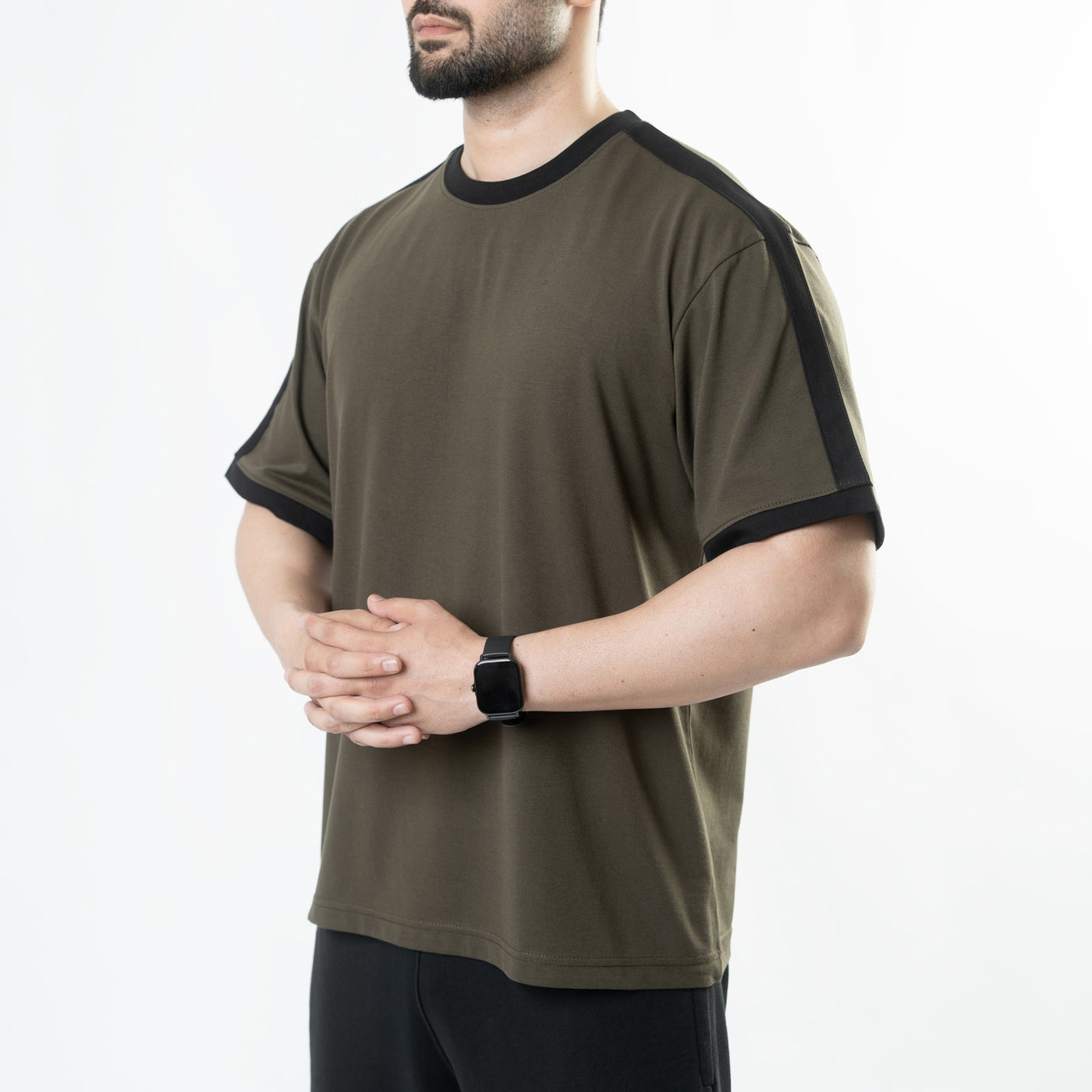 Olive Oversize Ringer T-Shirt with Black Panels