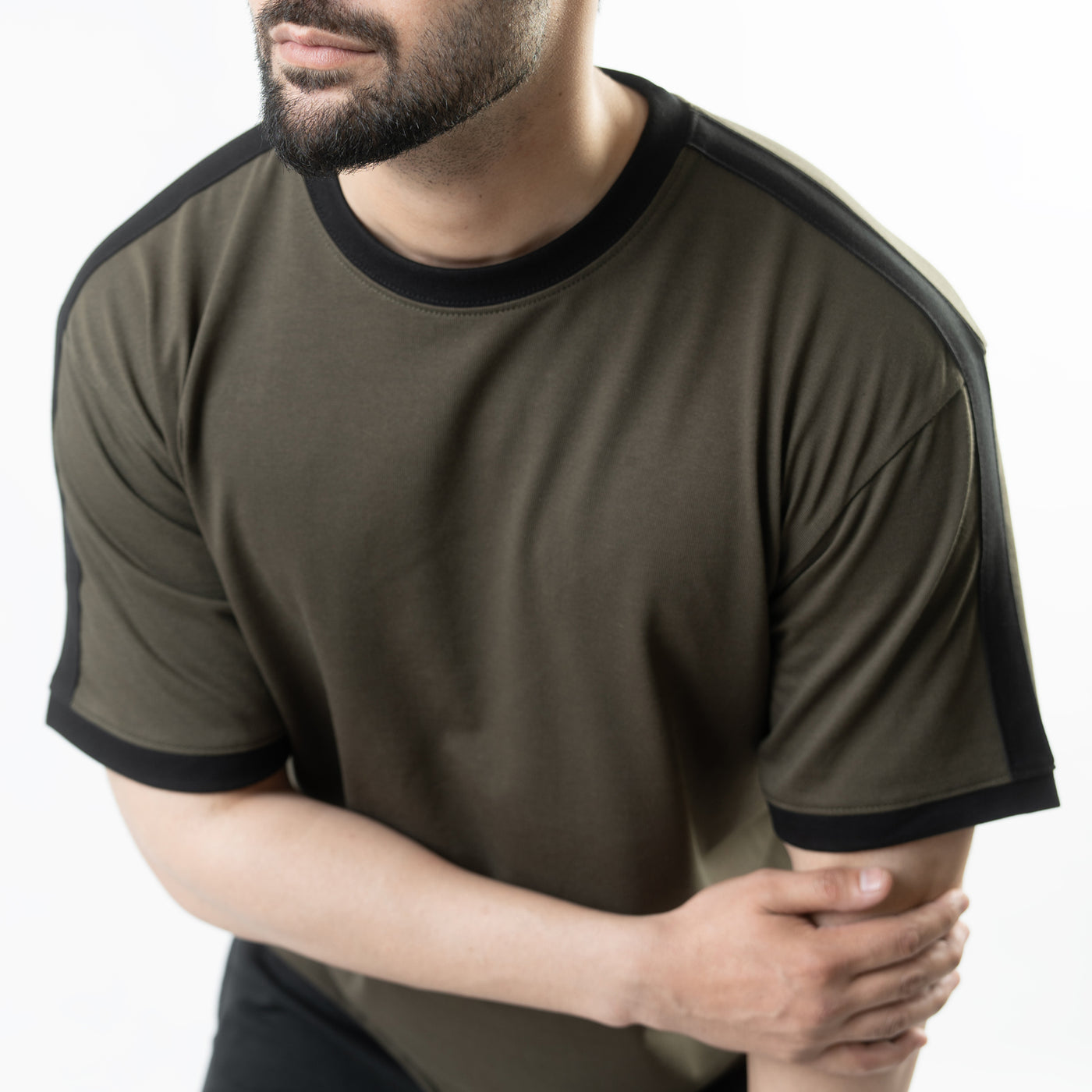 Olive Oversize Ringer T-Shirt with Black Panels