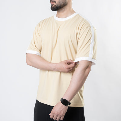 Beige Oversize Ringer T-Shirt with White Panels