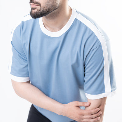 Sky Blue Oversize Ringer T-Shirt with White Panels