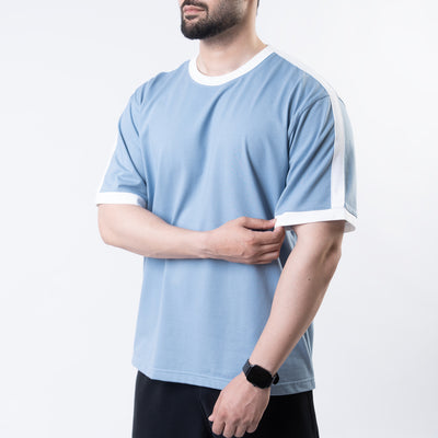 Sky Blue Oversize Ringer T-Shirt with White Panels