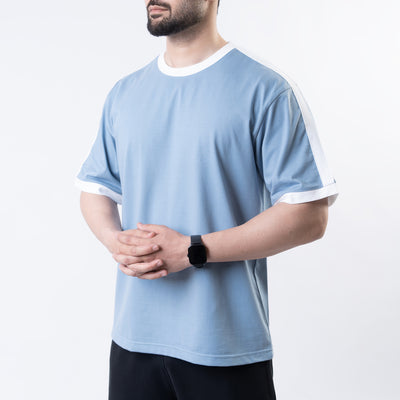 Sky Blue Oversize Ringer T-Shirt with White Panels