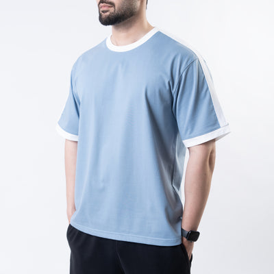 Sky Blue Oversize Ringer T-Shirt with White Panels