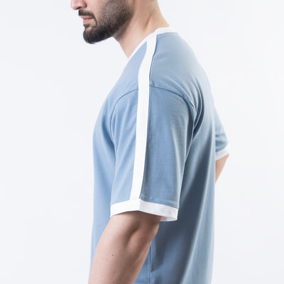 Sky Blue Oversize Ringer T-Shirt with White Panels