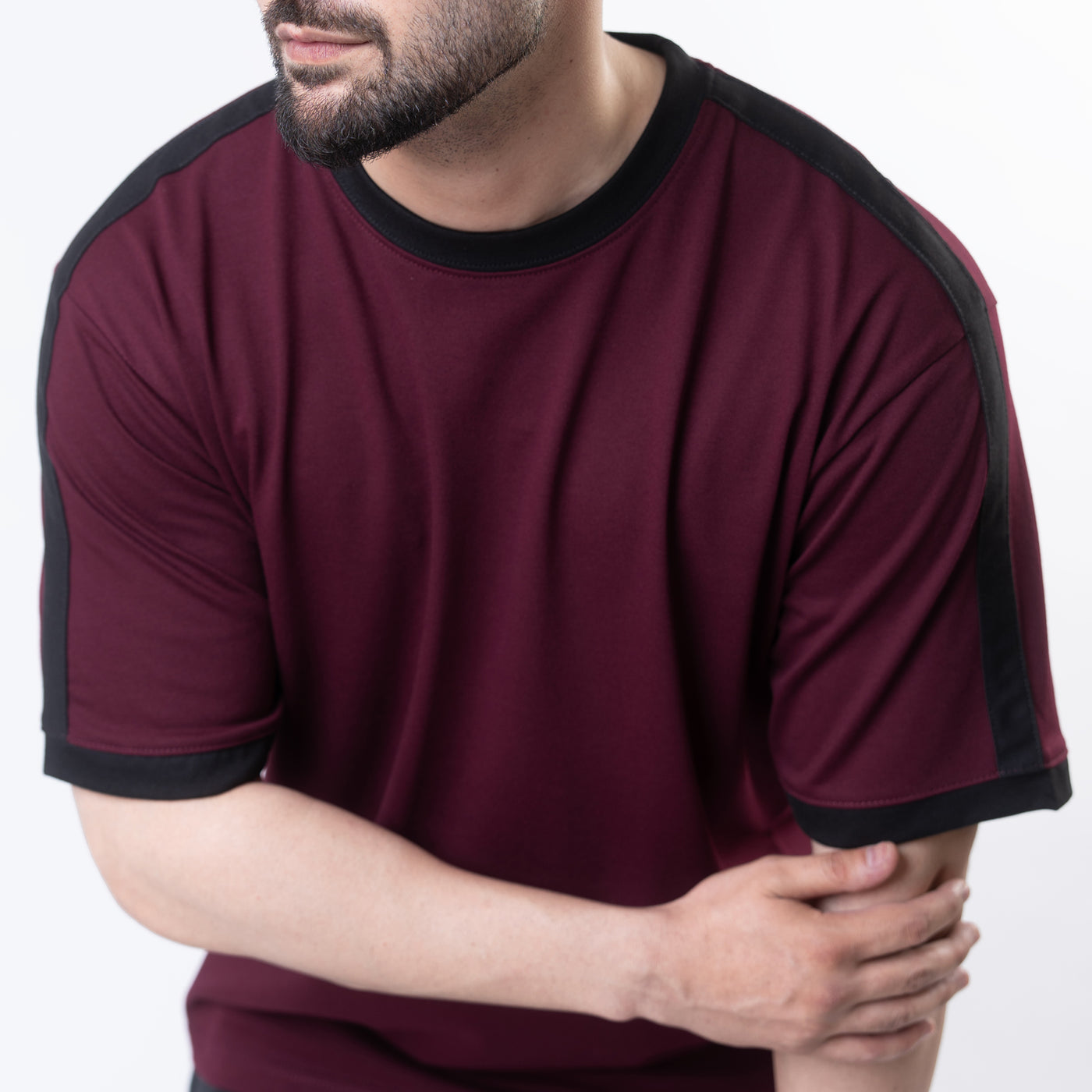 Maroon Oversize Ringer T-Shirt with Black Panels