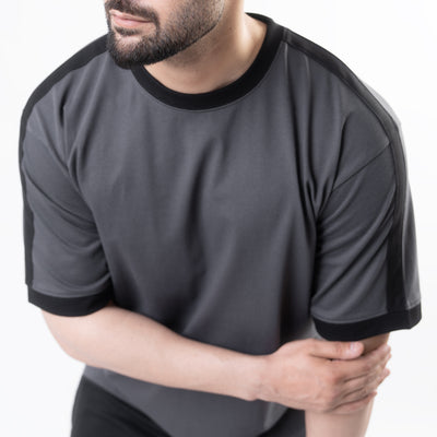 Gray Oversize Ringer T-Shirt with Black Panels