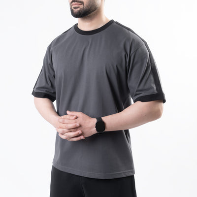 Gray Oversize Ringer T-Shirt with Black Panels