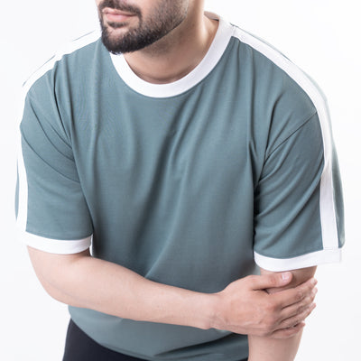 Turquoise Oversize Ringer T-Shirt with White Panels