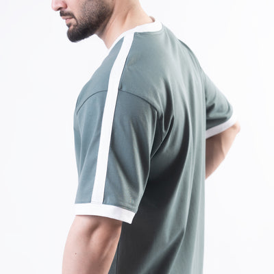 Turquoise Oversize Ringer T-Shirt with White Panels