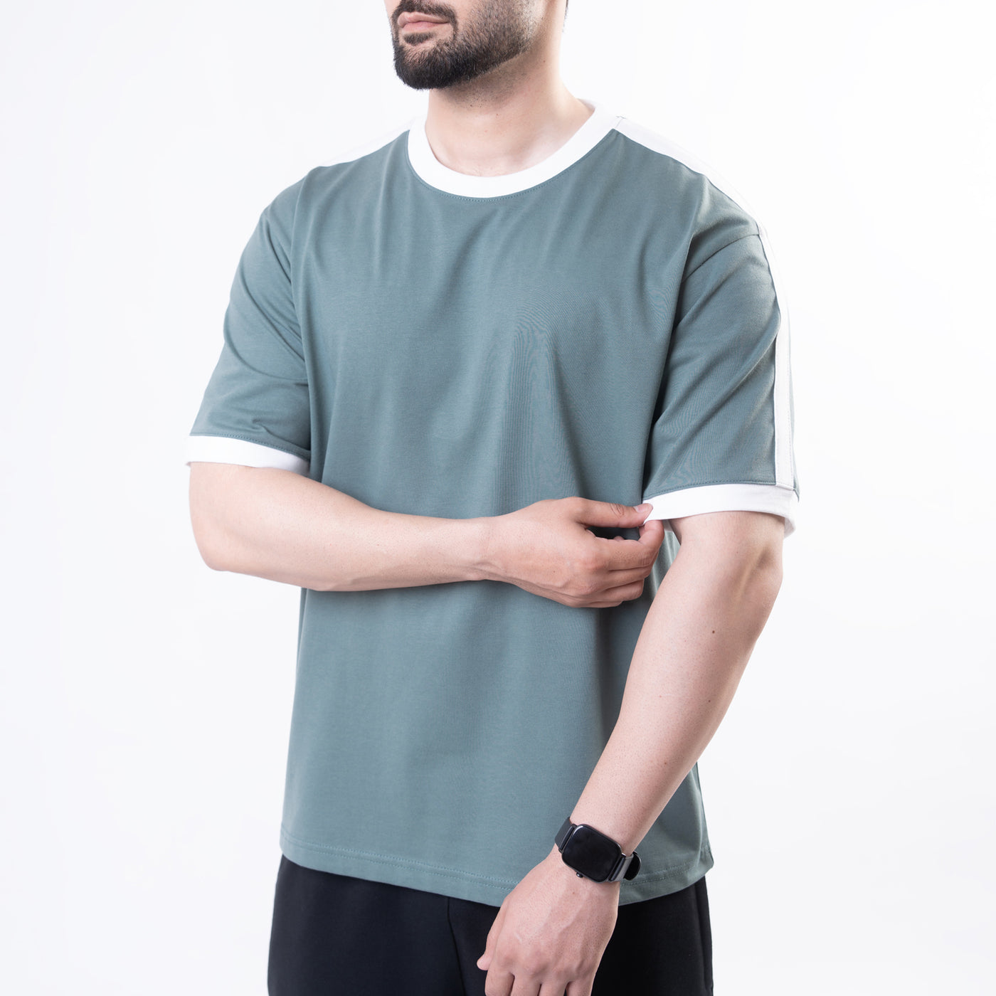 Turquoise Oversize Ringer T-Shirt with White Panels