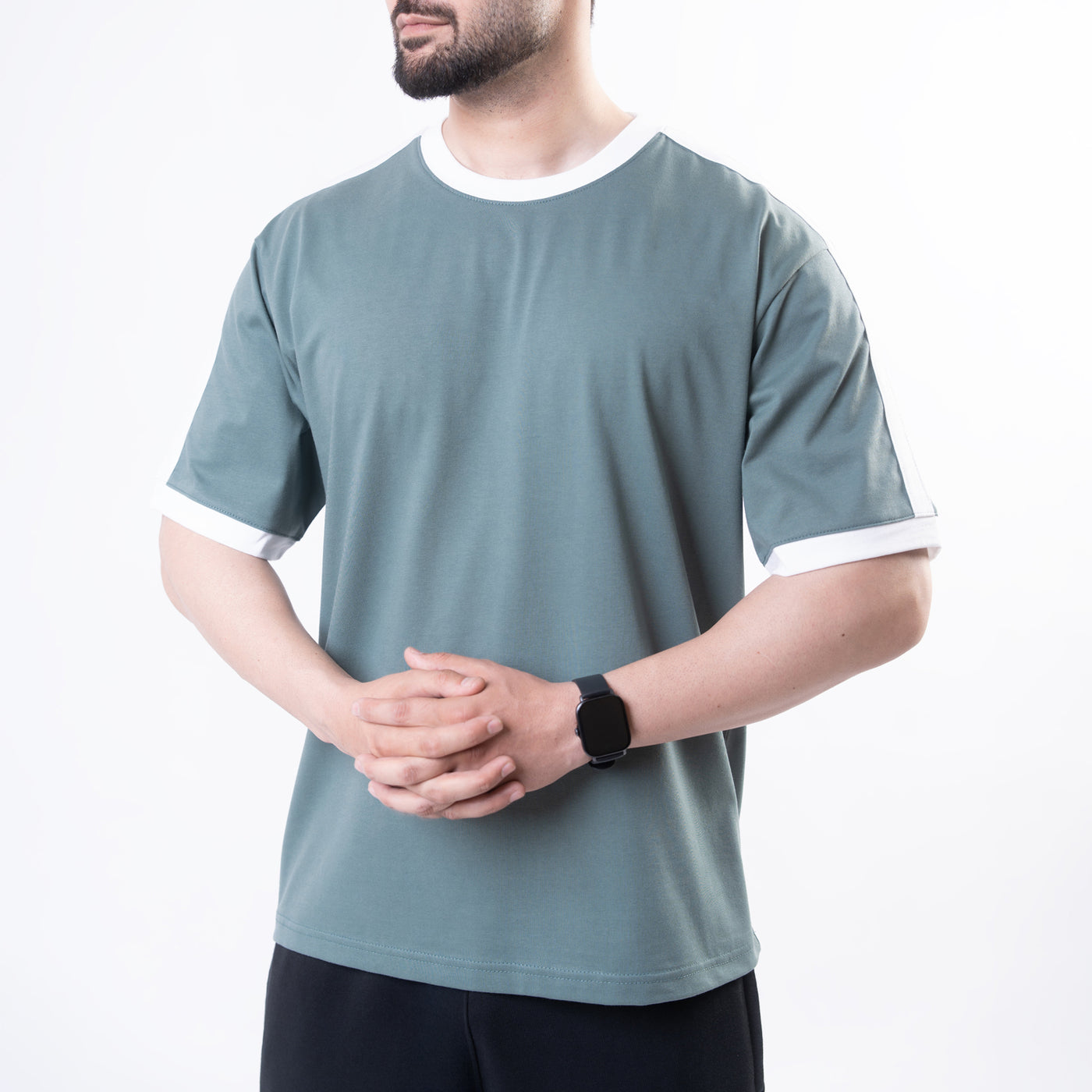Turquoise Oversize Ringer T-Shirt with White Panels