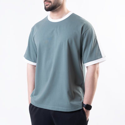 Turquoise Oversize Ringer T-Shirt with White Panels
