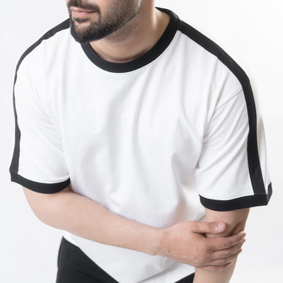 White Oversize Ringer T-Shirt with Black Panels