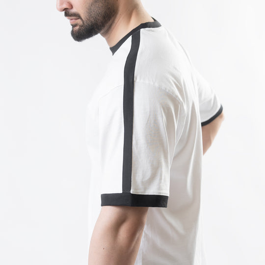 White Oversize Ringer T-Shirt with Black Panels