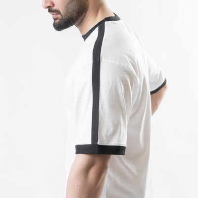 White Oversize Ringer T-Shirt with Black Panels