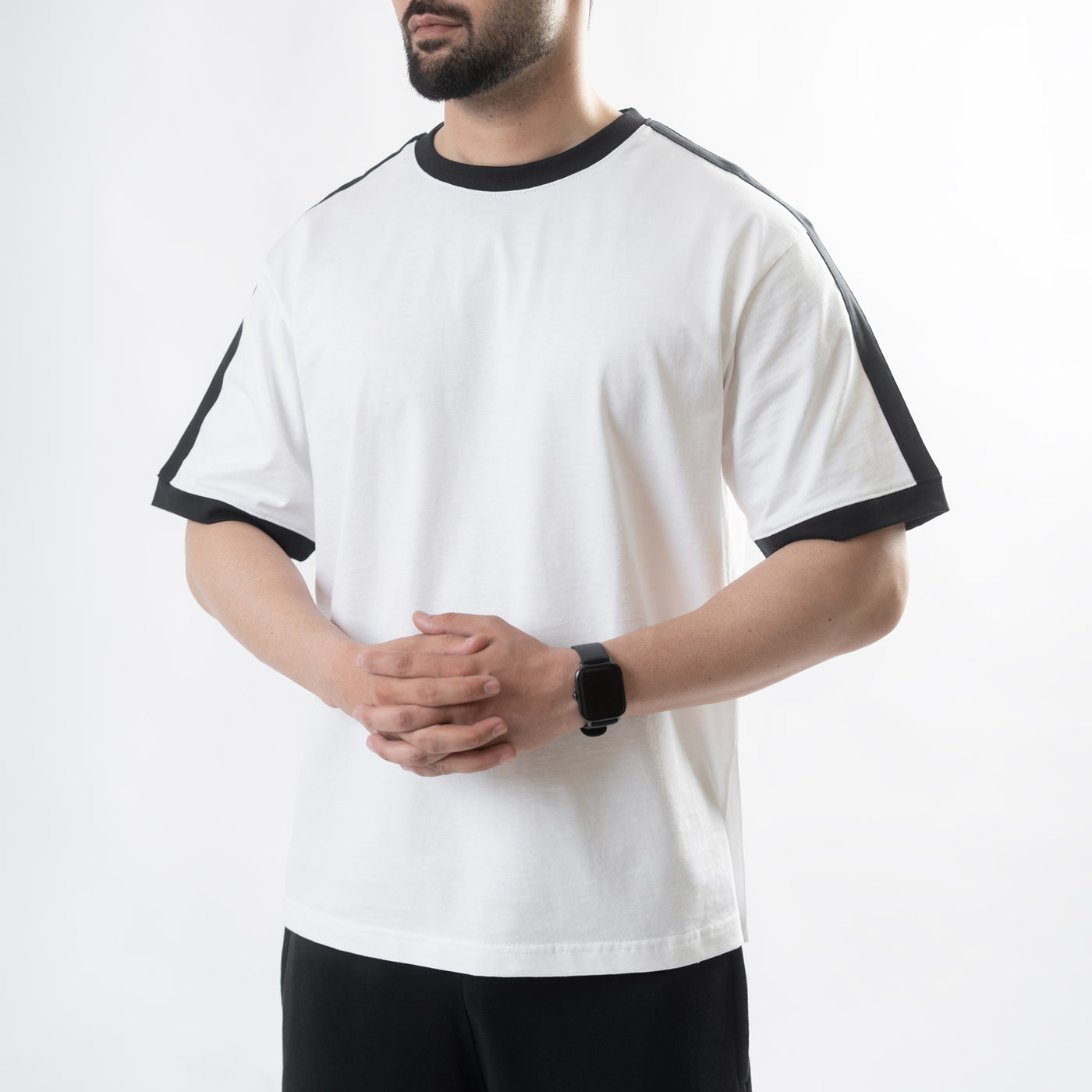 White Oversize Ringer T-Shirt with Black Panels