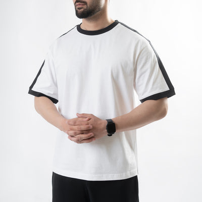 White Oversize Ringer T-Shirt with Black Panels