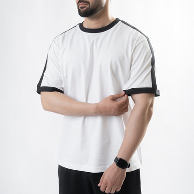 White Oversize Ringer T-Shirt with Black Panels