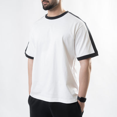White Oversize Ringer T-Shirt with Black Panels