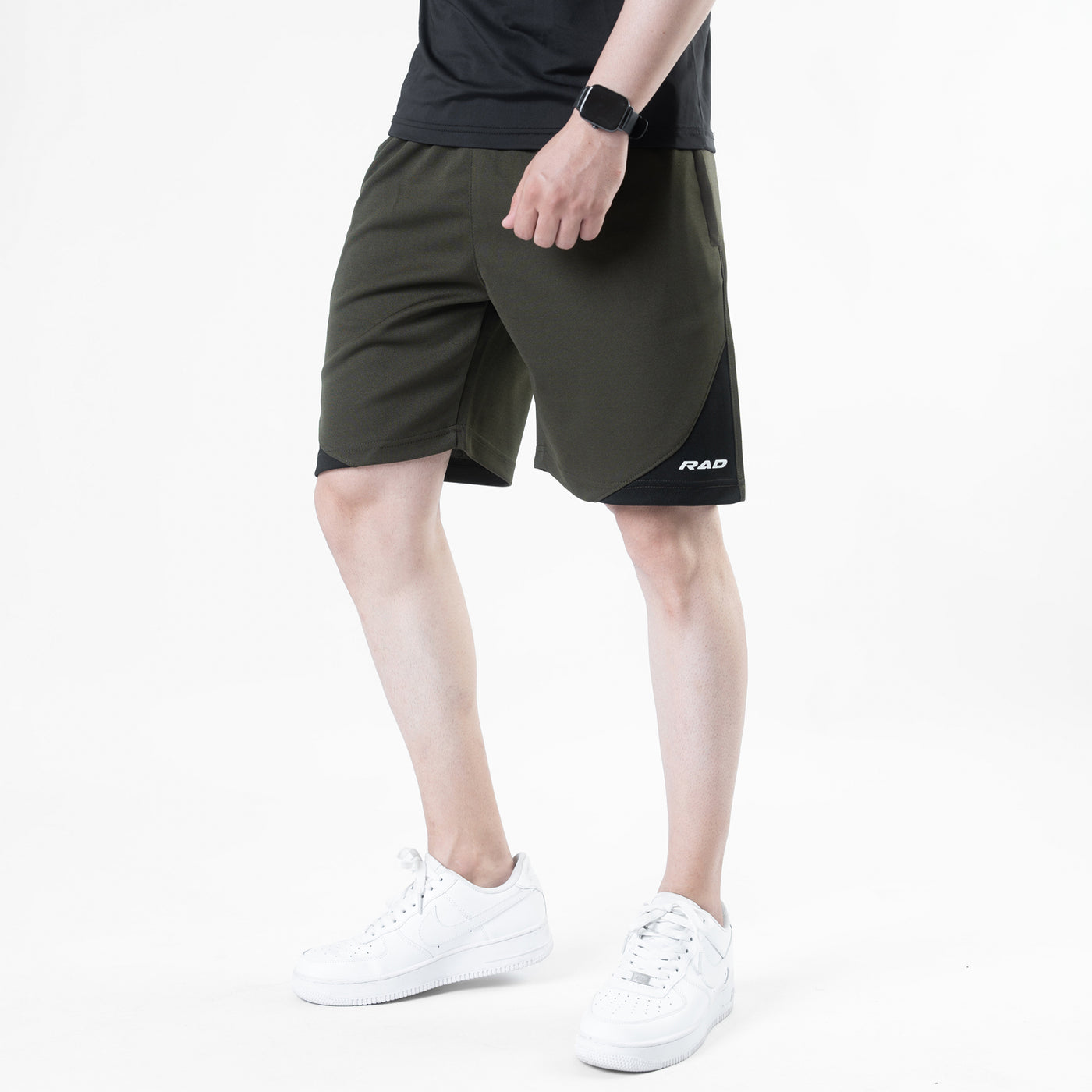 Olive Quick Dry Shorts with Slash Black Front Panel