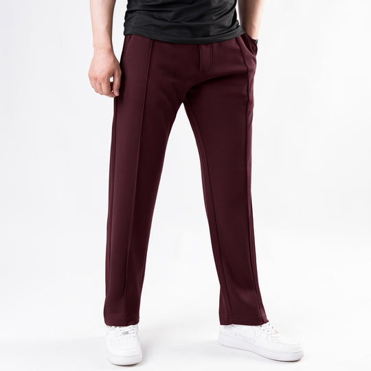Wine Maroon Loose Fit Front Stitch Trousers