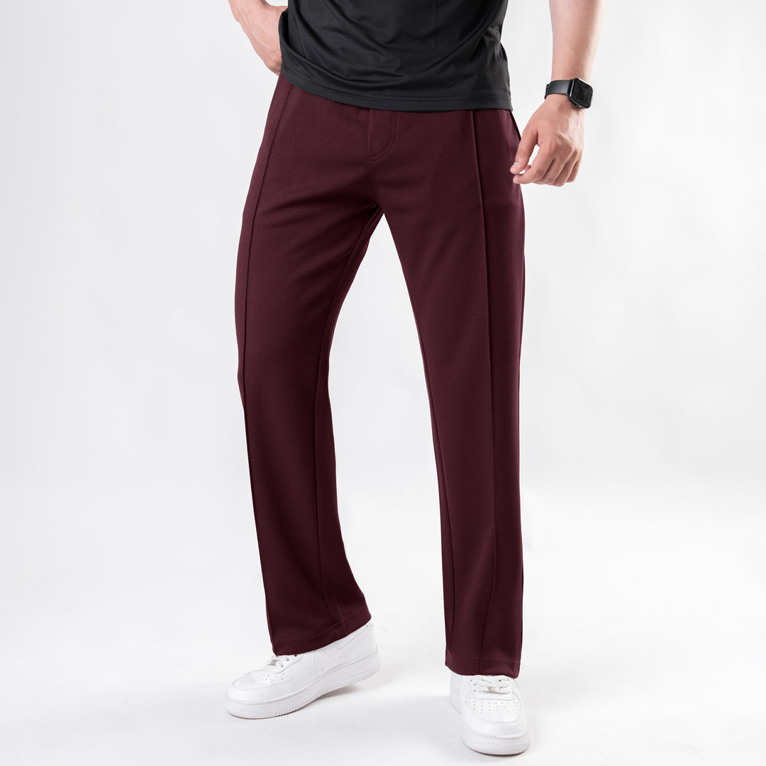 Wine Maroon Loose Fit Front Stitch Trousers