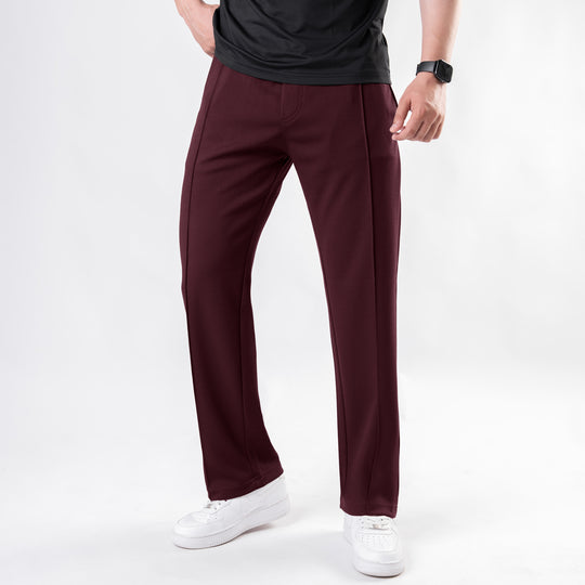 Wine Maroon Loose Fit Front Stitch Trousers