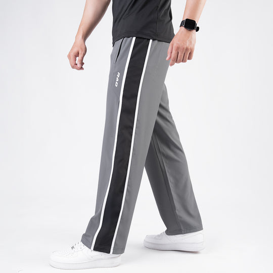 Gray Micro Loose Fit Trousers with Side Tapes & Black Panel