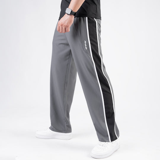 Gray Micro Loose Fit Trousers with Side Tapes & Black Panel