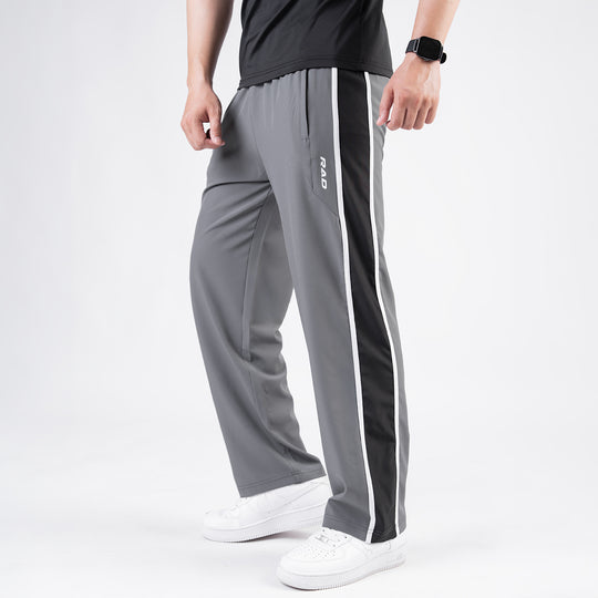 Gray Micro Loose Fit Trousers with Side Tapes & Black Panel