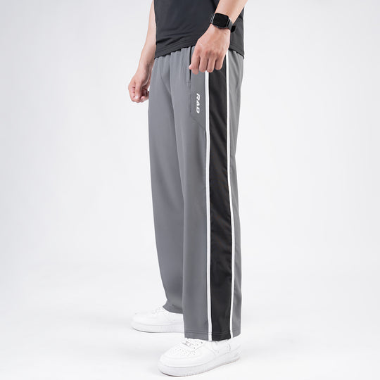 Gray Micro Loose Fit Trousers with Side Tapes & Black Panel