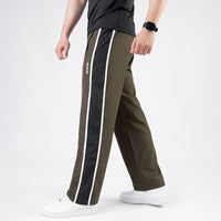 Olive Micro Loose Fit Trousers with Side Tapes & Black Panel
