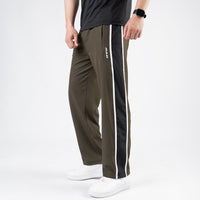 Olive Micro Loose Fit Trousers with Side Tapes & Black Panel