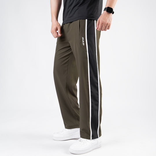 Olive Micro Loose Fit Trousers with Side Tapes & Black Panel