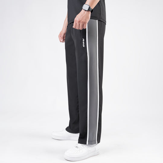 Black Micro Loose Fit Trousers with Side Tapes & Gray Panel