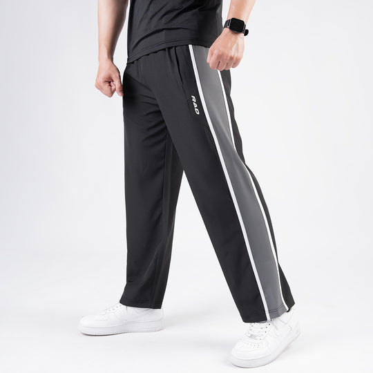 Black Micro Loose Fit Trousers with Side Tapes & Gray Panel