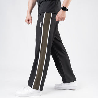 Black Micro Loose Fit Trousers with Side Tapes & Olive Panel