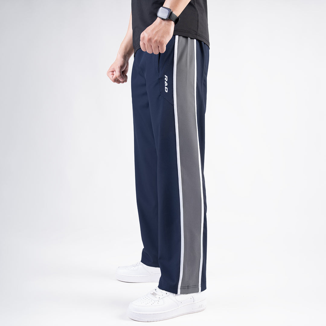 Navy Micro Loose Fit Trousers with Side Tapes & Gray Panel
